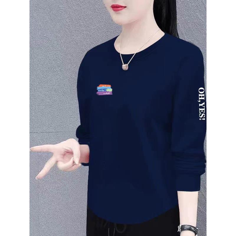 Plus-Size Sweatshirt for Middle-Aged and Elderly Women, Long-Sleeve T-Shirt, Loose Base Layer, Short Top for Petite Women, Suitable for Spring and Autumn