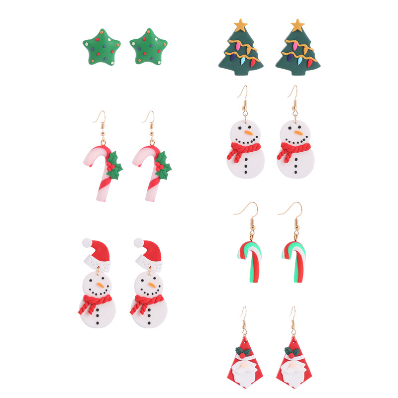 1 Paire Mode Sapin De Noël Bonhomme De Neige Argile Molle Boucles D'oreilles display picture 2