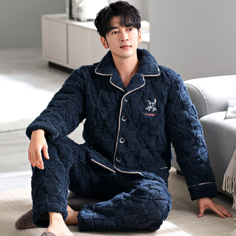 Pijamas para hombres otoño y invierno 2024 nuevo vello grueso chaqueta de algodón de mediana edad papá grande conjunto de ropa de hogar