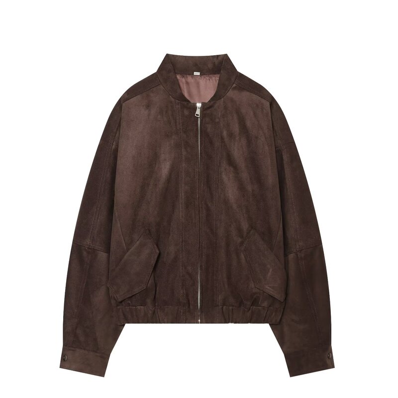 Taop&Za Women's Clothing 2026 Summer New Fashion Suede Texture Leather Bomber Jacket 4341873