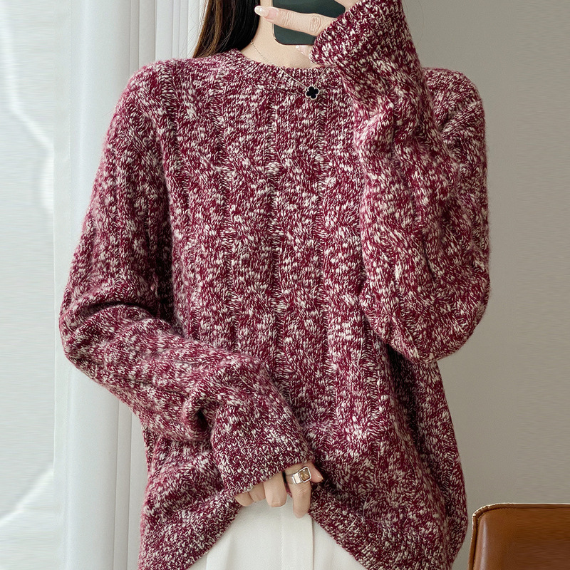 Fashion 2025 Autumn and Winter New Style Alalana Thickeneded Twisted Knitted Knitwear Women's Round Neck 100 Wool Pullover Knitwear