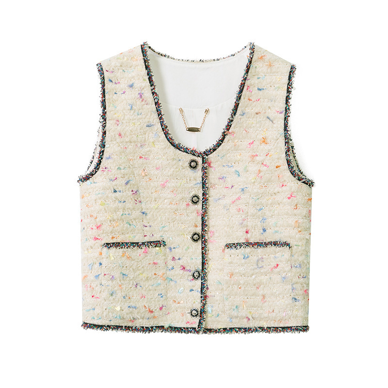 Spring and Autumn New Style Chanel-Inspired Colorful Tweed Vest, Elegant High-End Top M28985 Spring and Autumn New Style Chanel-Inspired Colorful Tweed Vest, Elegant High-End Top M28985