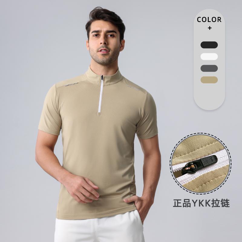 New Half-Zip Short-Sleeved Men's Versatile Business Casual Sports Quick-Drying Clothing Running Fitness Training Clothing Sports T-Shirt