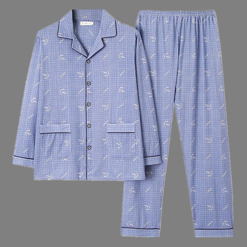 100% algodón pijamas de los hombres de primavera y otoño de manga larga traje de dos piezas más el tamaño suelto de la Juventud de los hombres homewear Delgado