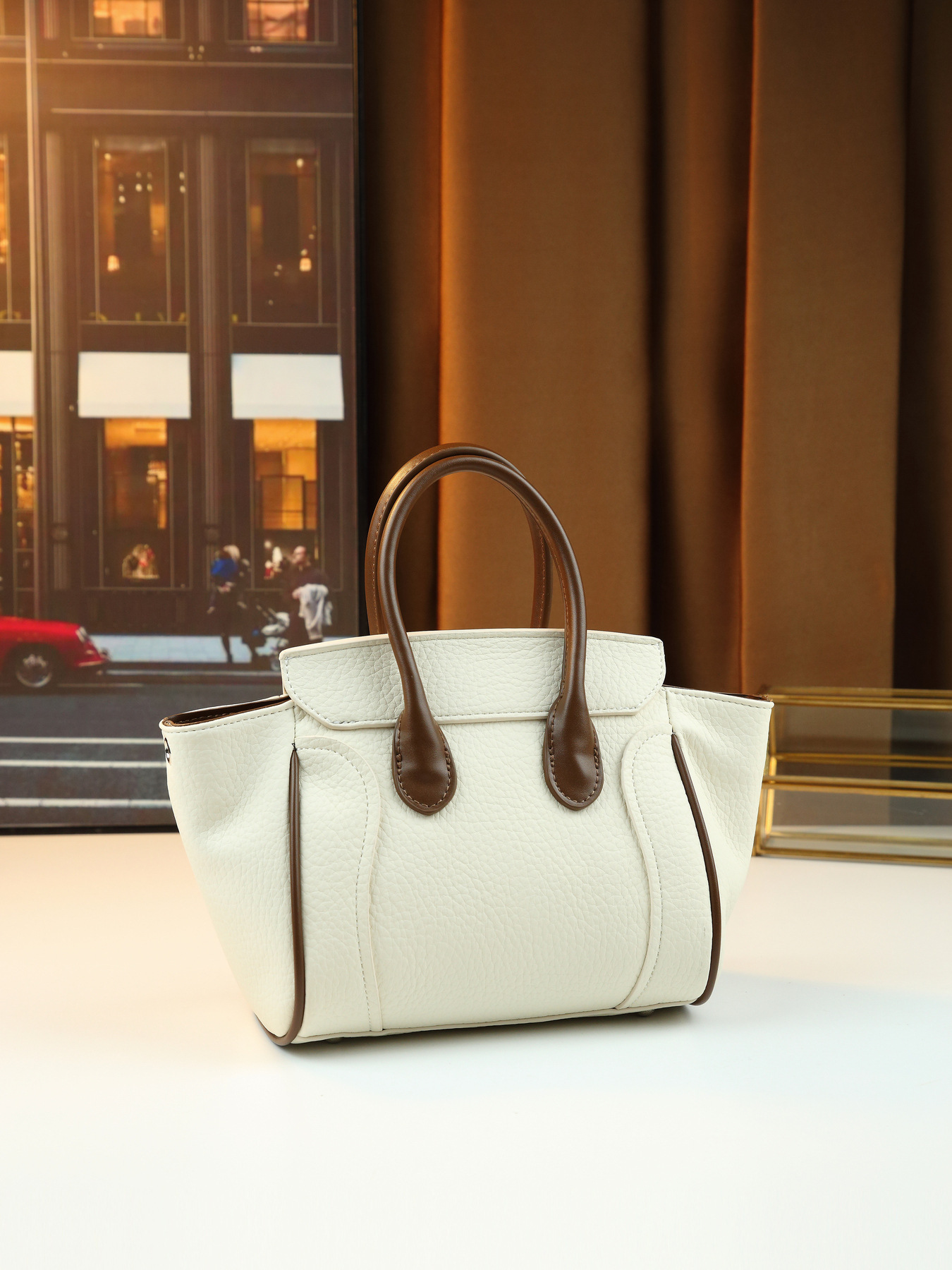 Women's Retro Colour Block Smiley Face Large Pu Leather Tote Bag_voghion.com