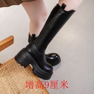 Skinny Leg Long All-match Motorcycle Straight Boots Autumn and Winter Super High-heeled Puffin Thick-soled Ultra-light Long Retro Knight Boots