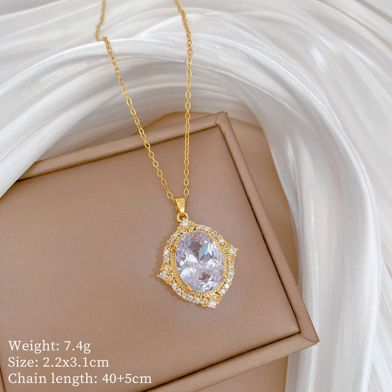 【 Titanium Steel 】 Necklace and earring set, light luxury heavy Industry, Oval Full diamond, personalized and elegant banquet earrings and necklaces pic 2