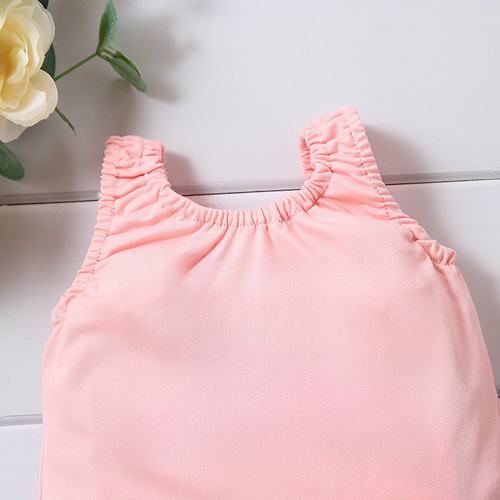 Amazon AliExpress Hot Selling Girls' Sweet Alphabet Pink Tank Top + Denim Frayed Shorts Two-Piece Set