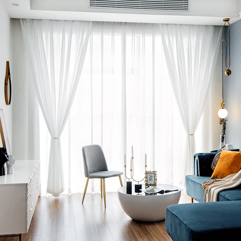 Nordic Style White Pinstripe Window Screen Balcony Bay Window Living Room Finished Light Gauze Partition 3.2 High Door Width Gauze Curtain