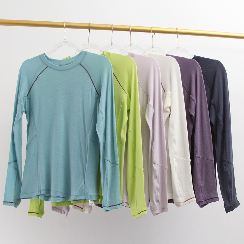 Merino Wool Long-Sleeved T-Shirt for Women, Antibacterial, Deodorant, Contrasting Shoulder Line, Waist Slimming Look, Outdoor Sports, Hiking and Fitness