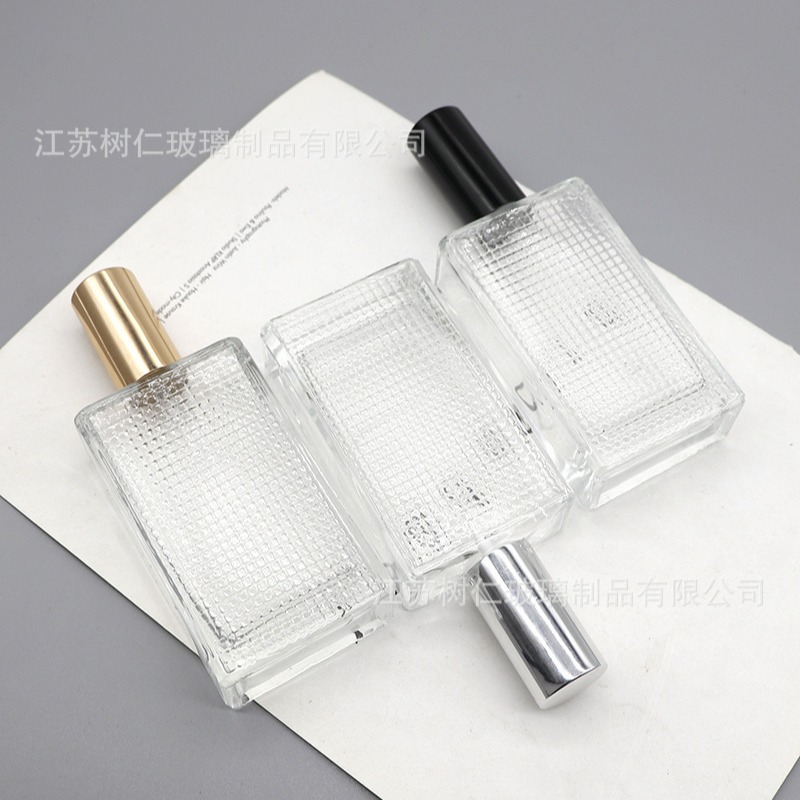 Botellas de perfumes de alta calidad al por mayor botellas de rosca de 50ml 80ml botellas de spray de vidrio cuadrado botellas vacías de muestra de cosméticos