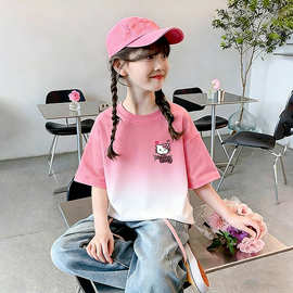 男女童时尚渐变色上衣夏季清爽少年感洋气T恤儿童休闲短袖圆领衫