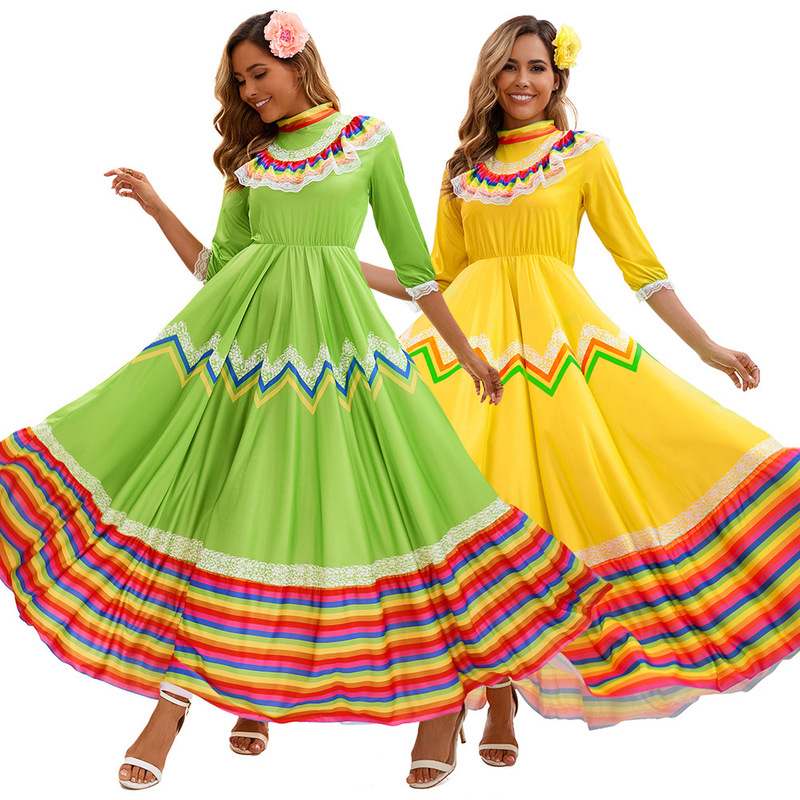 in stock five-color Mexican national Spanish big skirt dress stage performance clothing foreign trade cross-border supply in stock five-color Mexican national Spanish big skirt dress stage performance clothing foreign trade cross-border supply