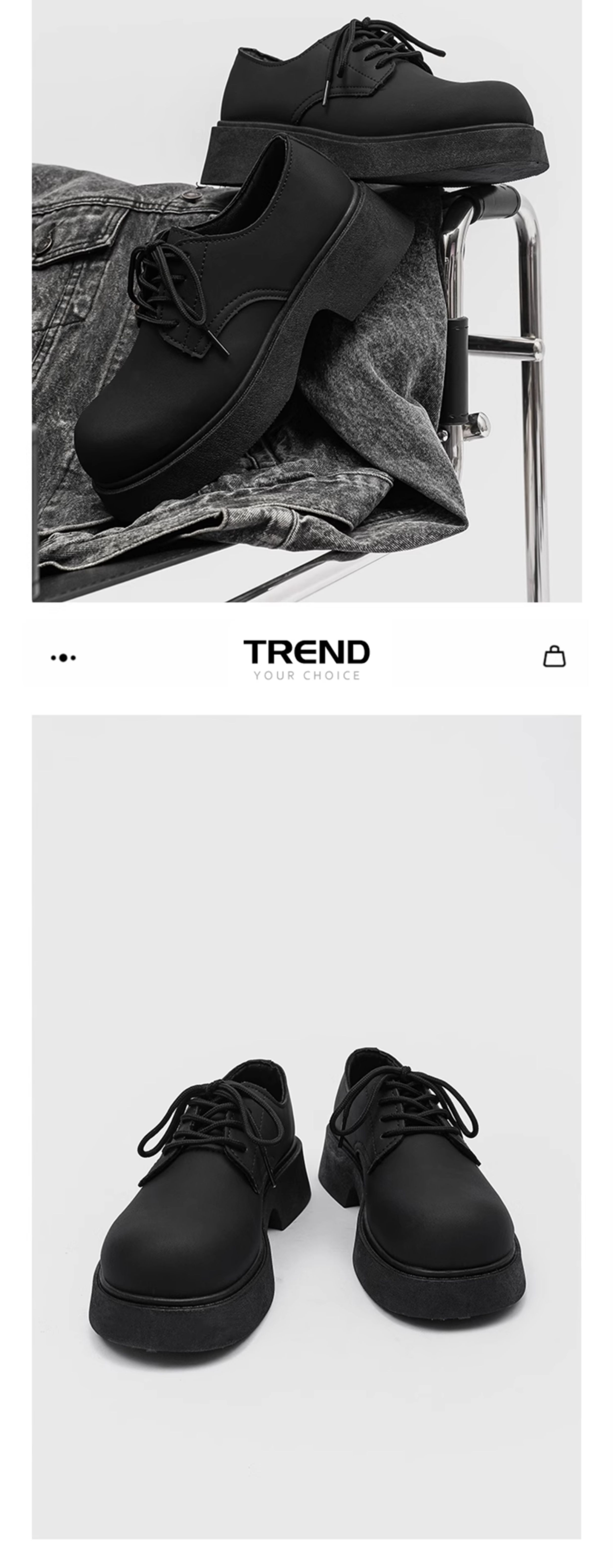 ShoeVault Round Toe Derby For Men Winter Casual Chunky Couple Thick Sole Height Increasing Black Matte British Leather Shoes_voghion.com