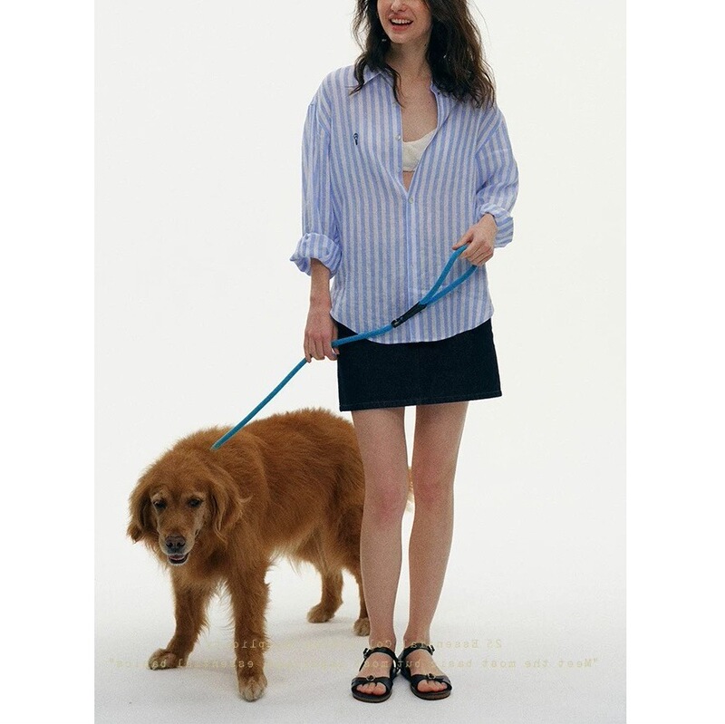 Who Taozai Linen Yellow Striped Embroidered Shirt Old Money Style Casual Shirt Long-Sleeve Top Loose Fit Slimming Light Luxury