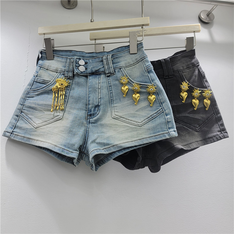 Pantalones Cortos de Mezclilla para Mujer de Cintura Baja Efecto Desgastado