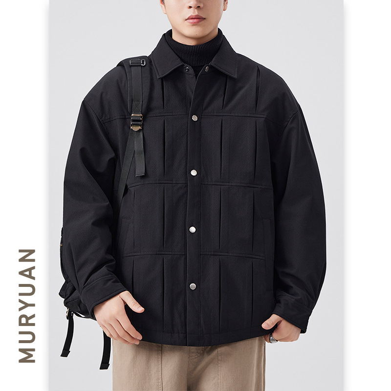 Muyuan Men's American Design Shirt Lapel down Jacket Men's Loose and Light White Duck down Thickened Jacket