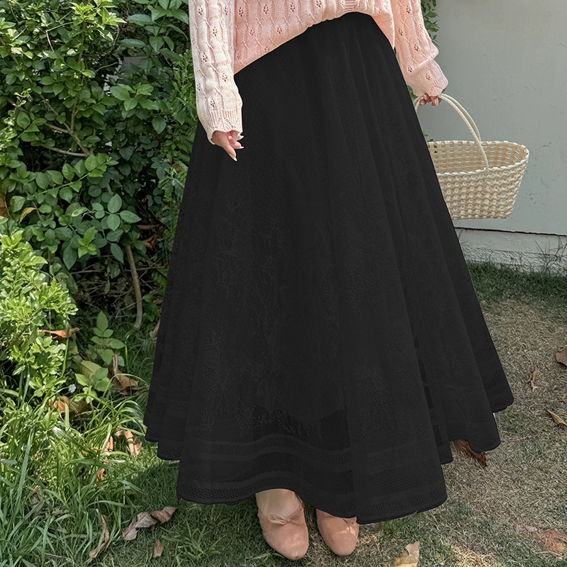 Ажурная юбка‑солнце, plus size, летний дизайн, на эластичном поясе, чёрная/белая