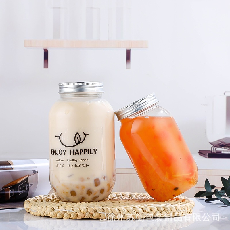Taza de té de leche de 500ml desechable taza de té de grasa con tapa de embalaje de bebidas botellas de plástico taza de bebida roja en línea