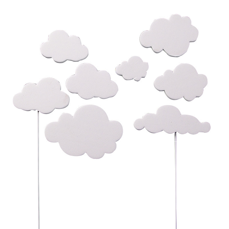 Imitation sugar foam cloud cake card White Clouds birthday decoration plug-in baking party dessert table 8 Pack