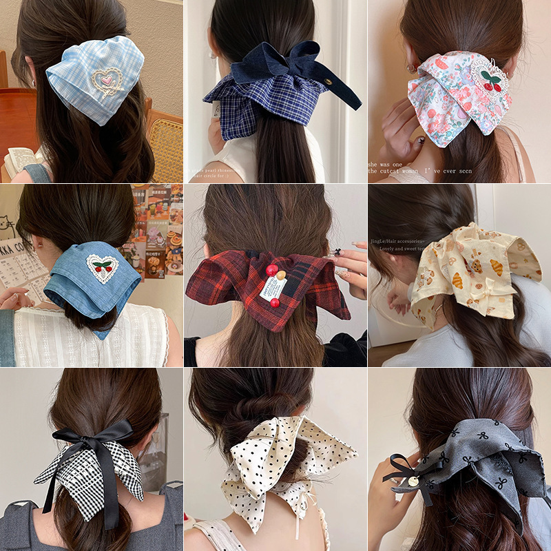 Plaid Scarf Hair Tie, Spring and Summer New Korean Style Oversized Hair Rope, High-End Low Bun Hair Tie Plaid Scarf Hair Tie, Spring and Summer New Korean Style Oversized Hair Rope, High-End Low Bun Hair Tie
