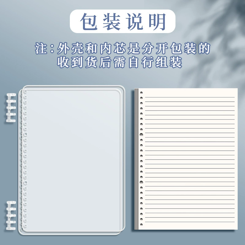Refillable Transparent Loose‑Leaf Notebook, Disc‑Bound Covers, Sizes A5/B5/A4, Lined & Grid