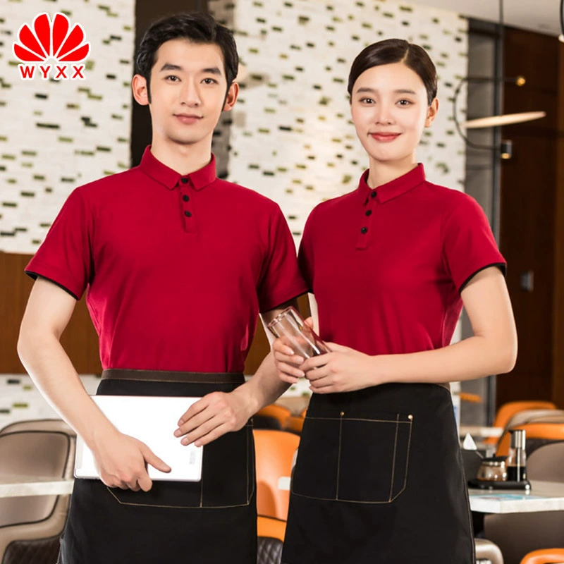 Отель Ресторан отель официант рабочая одежда с коротким рукавом горячий горшок Ресторан быстрого питания супермаркет Кейтеринг оснастка футболка лето