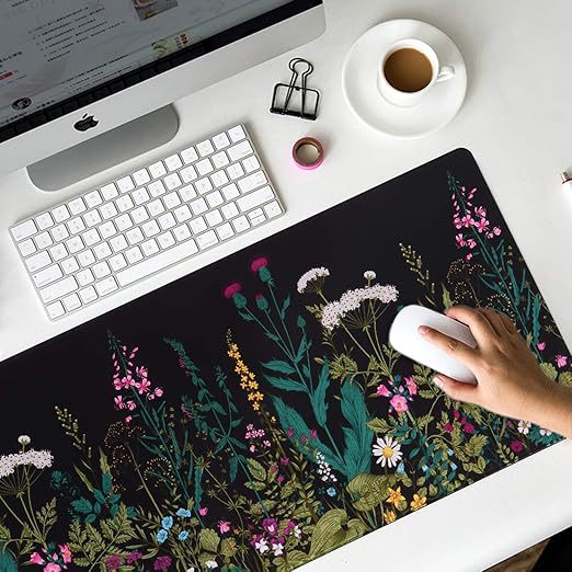 Amazon estallado esteras de ratón personales super grandes esteras de escritorio floral de precisión bloqueado borde impermeable a prueba de suciedad deslizante oficina interior