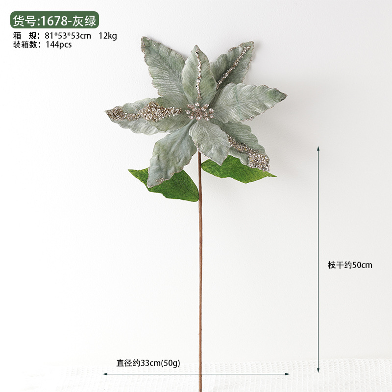 24 nuevas ventas transfronterizas de flores de Navidad verdes de alta calidad, flores de imitación de tamaño grande, accesorios de decoración de árbol de Navidad