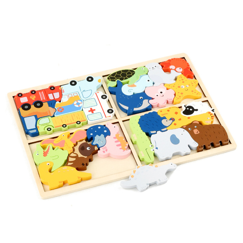 Bebé Monchi 4 en 1 puzzle tridimensional para niños jardín de infantes animales dinosaurios cognitivo puzzle de educación temprana juguetes de puzzle image 7