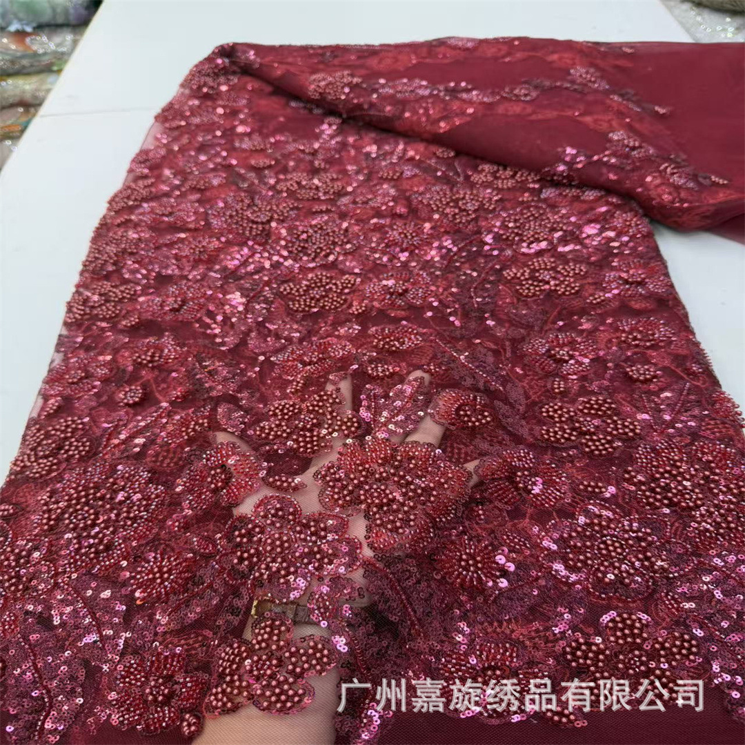 Tela de encaje de tul con lentejuelas y cuentas de estilo africano para vestido de novia, vestido de noche, vestido de primavera y verano.