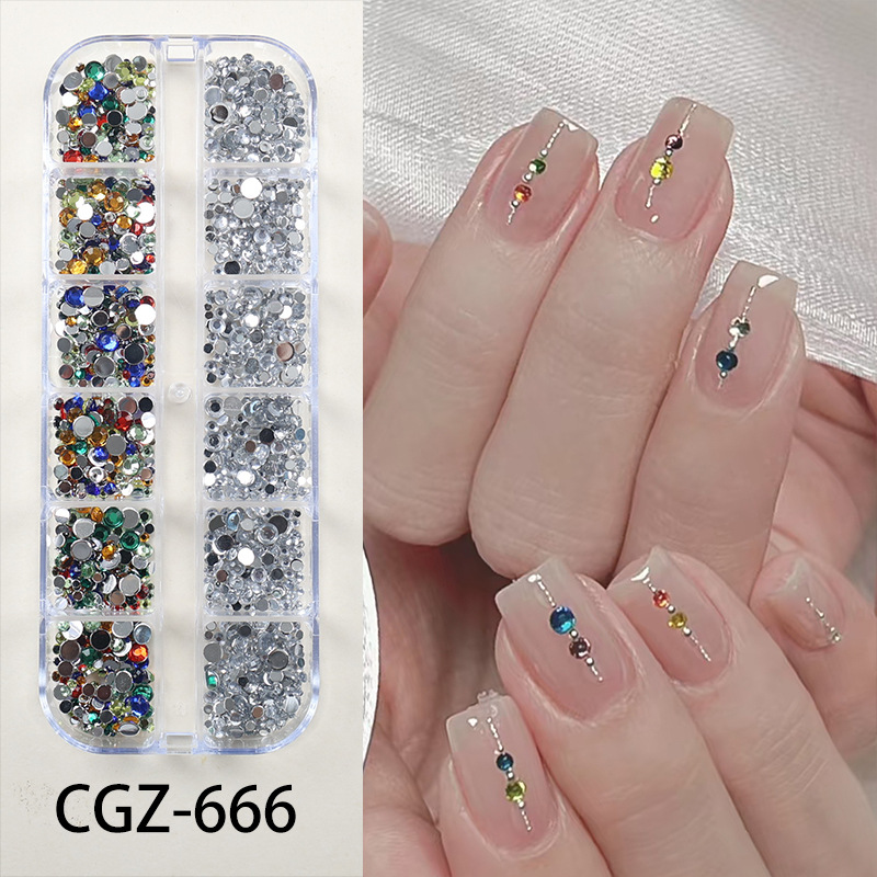 GZ-666 12 그리드 라운드 플랫 바텀 다이아몬드 [혼합 색상 + 화이트]