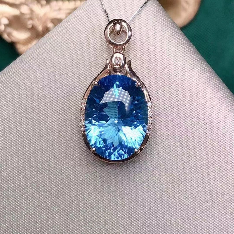 Модный тренд дикий 18-каратный инкрустированный синий топазовый кулон 10,1-каратный натуральный топазовый ожерелье женский