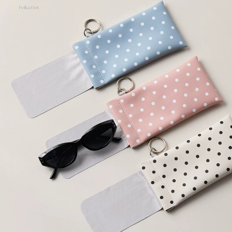 New Polka Dot Shrapnel Glasses Bag Pu Leather Self-Closing Sunglasses Storage Bag Glasses Storage Hanging Bag