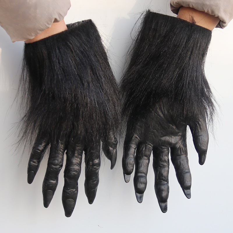 Gants de loup-garou d'Halloween en latex avec griffes fantômes velues cosplay drôle fête horreur griffes accessoires en direct_voghion.com