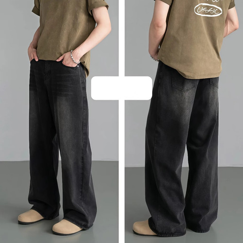 Jeans, men's Southeast Asian washed wide-leg jeans, men's retro, worn loose straight pants