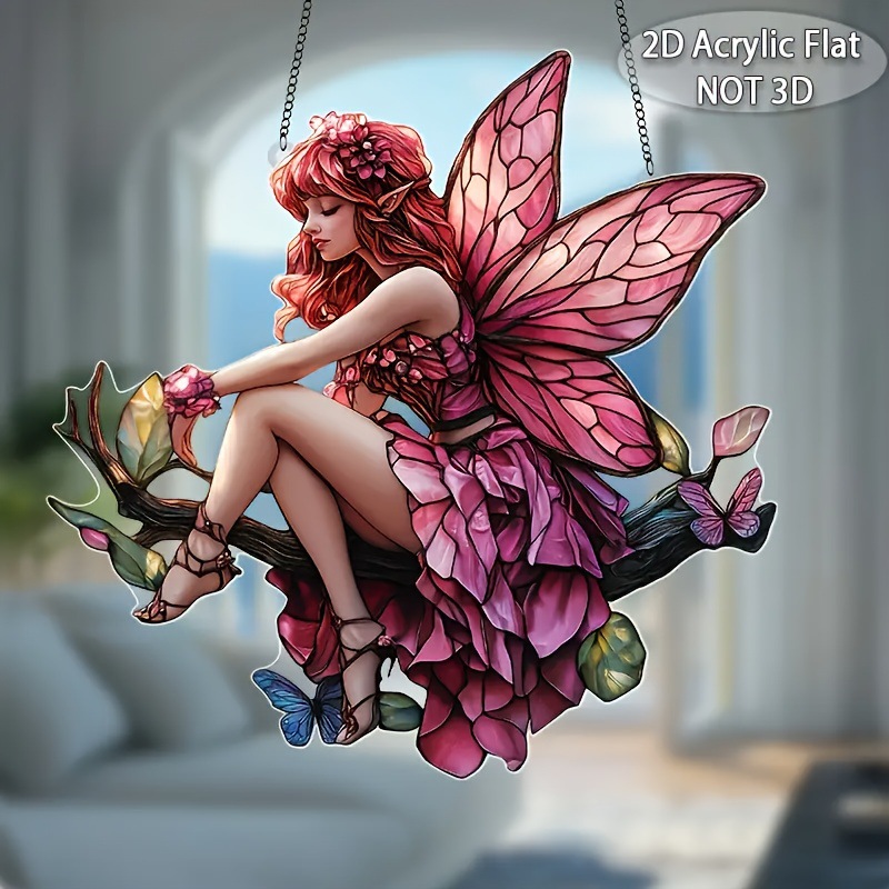 Colgante plano 2D, 1 pieza de rosa Fairy Acrylic Colgante - 8 "x 8" Dream Catcher