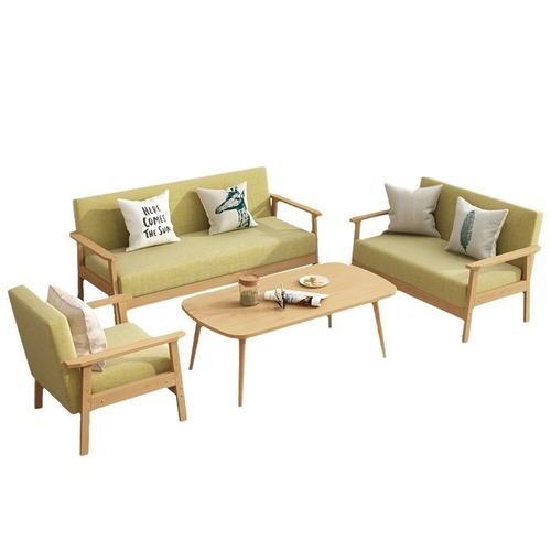 双人位小户型客厅现代简约布艺三人办公椅实木沙发茶几组合出租房