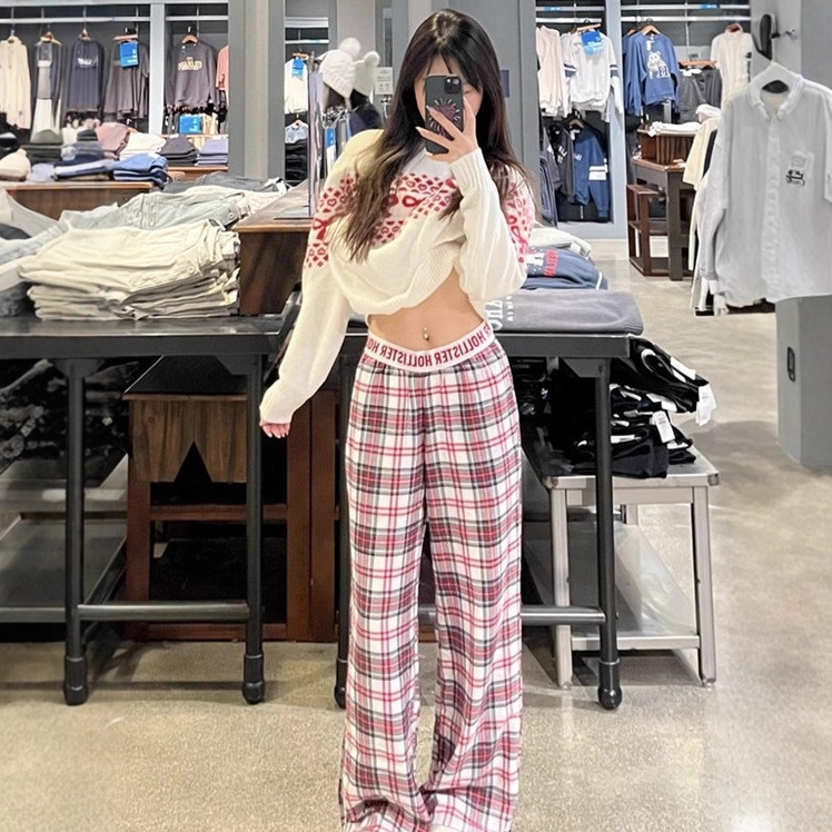 Trendy Hollister American Retro Small Seagull Plaid Letter Web Casual Versatile Pajama Plaid Pants Trendy Hollister American Retro Small Seagull Plaid Letter Web Casual Versatile Pajama Plaid Pants