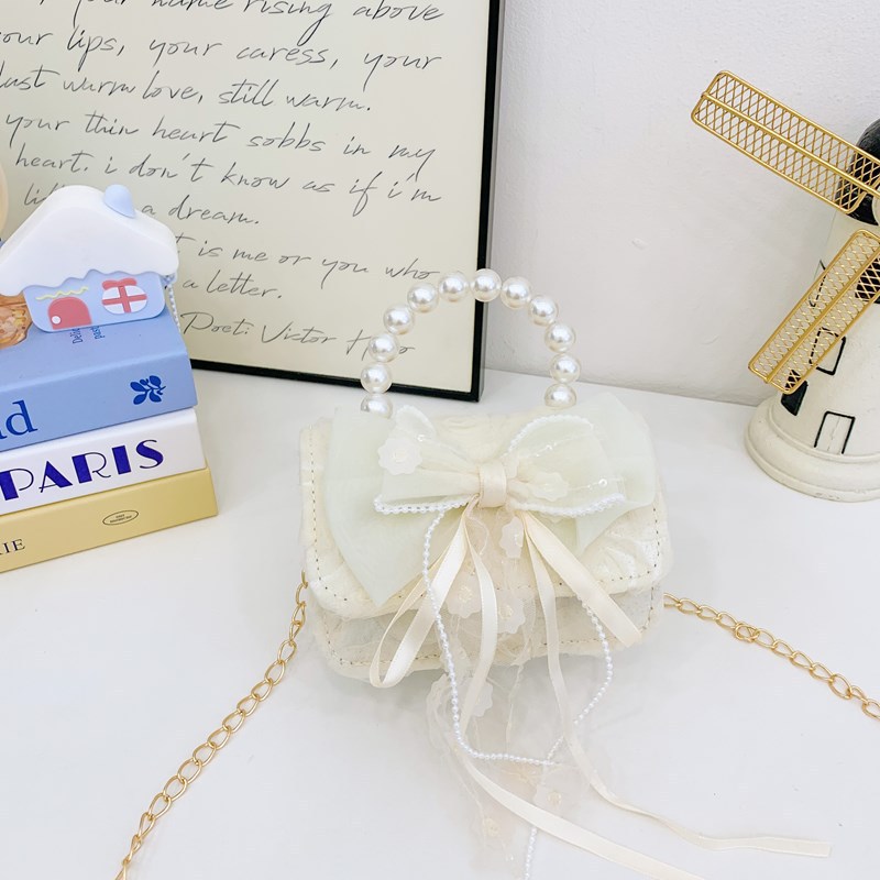 Bolsas infantiles lindas bolsas de hombro de arco pequeña fragancia accesorios princesa de perlas bolsas de cambio bolsas de mano