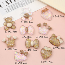 工厂定制卡通创意闪粉蝴蝶结皇冠树脂配件儿童发绳贴片装饰材料