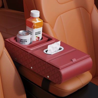 Leather Storage Box, Armrest box - red