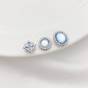 White gold micro inlaid zircon aquamarine patch beads loose beads handmade DIY beaded bracelet necklace jewelry materials