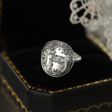 日系轻奢周边戒指 s925银做旧大气复古刻字 手工雕刻银质均码戒指