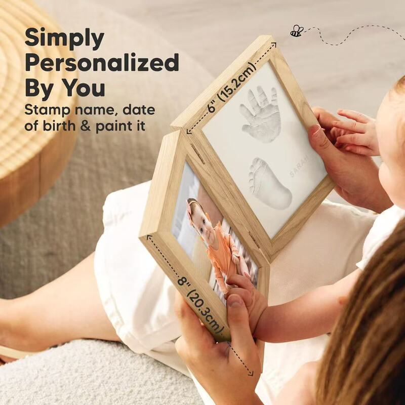 Wooden Newborn Hand and Foot Print Mud Commemorative Photo Frame, Foldable Double Frame Baby Growth Commemorative Photo Frame, Pet Photo Frame Wooden Newborn Hand and Foot Print Mud Commemorative Photo Frame, Foldable Double Frame Baby Growth Commemorative Photo Frame, Pet Photo Frame