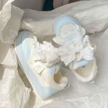 小众甜美休闲蝴蝶结厚底面包鞋女2025新款小白鞋女ins百搭配裙子