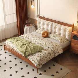 复古全实木床简约现代小户型婚房法式奶油床1.5米主卧温莎田园