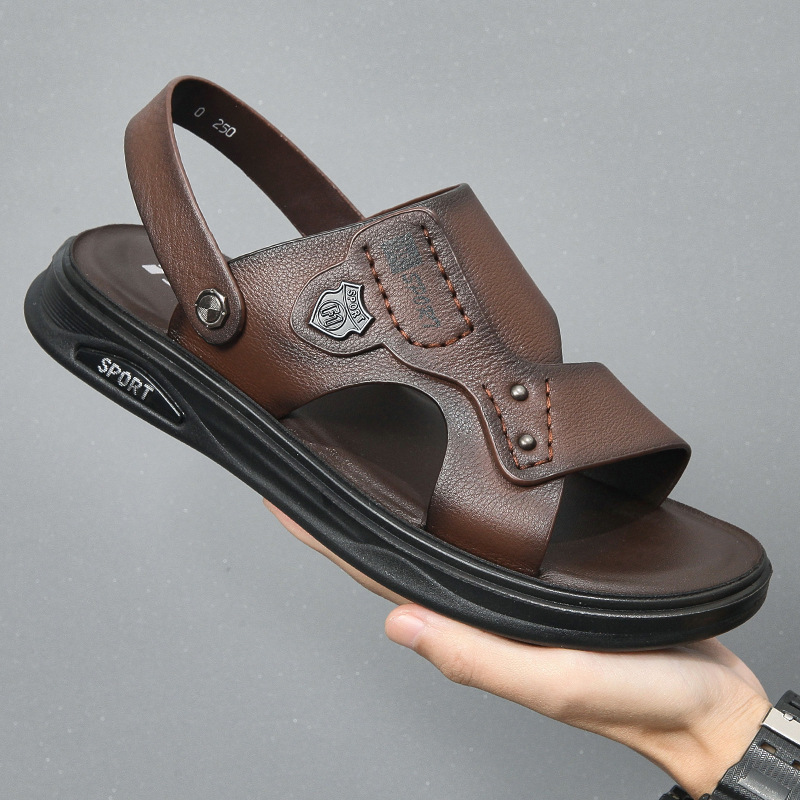 Men's Sandals Genuine Leather Summer Cowhide Beach Shoes 2026 New Model for Driving and Outdoor Wear Non-Slip Dual-Purpose Dad Sandals for Men