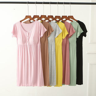 Nursing Nightgown, Summer Short-Sleeved Maternity Pajamas, Summer Thin Postpartum Confinement Clothes, Large Size Dress, Nursing Skirt, Cross-Border
