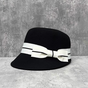 French wool equestrian hat for women winter travel bow baseball cap British retro all-match knight newsboy hat
